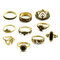 10 Pcs Bohemian Statement Ring Set Vintage Crown Star Moon Flower Knuckle Rings for Women - Gold