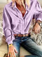 Pleated Long Sleeve Solid Color Casual Shirt For Women - Purple