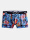 Men Net Sexy Yarn Boxer Briefs Floral Rose Print Transparent Breathable Underwear - Blue