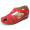 LOSTISY Women Wedges Flower Splicing Casual Comfort Adjustable Sandals - Red