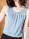 Women Solid Crew Neck Pearls Detail Sleeveless Tank Top - Blue