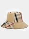 Women Cotton Lattice Solid Color Patchwork Casual Outdoor Sunshade Foldable Bucket Hat - Khaki