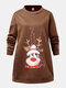 Plus Size Lovely Cartoon Elk Print Christmas Casual Sweatshirt - Coffee