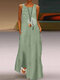 Flower Print Sleeveless Loose Maxi Dress For Women - Green