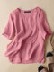 Женская блуза с коротким рукавом Plain Splice Crew Шея с боковыми разрезами - Розовый