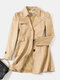 Solid Pocket Lapel Long Sleeve Button Coat for Women - Khaki