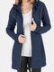 Casual Solid Color Drawstring Zipper Hooded Plus Size Coat - Navy