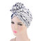 Womens Ethnic Style Beanies Cap Casual Cotton Solid Bonnet Hat - Navy Blue