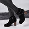 Large Size Women Fashion Suede Rivet Zipper High Chunky Heel Short Boots - Black
