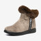 Women Winter Warm Plush Lining Suede Zipper Flat Ankle Boots - Khaki