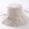 Women Casual Cotton Bucket Hat Foldable Wide Brim Sunscreen Beach Cap - Beige