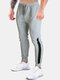 Mens Contrast Side Stripe Stitching Sports Drawstring Joggers Pants - Gray