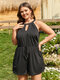 Plus Size Halter Cut Out Backless Design Knotted Playsuit - Black
