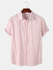 Men Cotton Basic Striped Printed Chest Pocket Casual Shirt - Pink