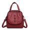 Women High-end Multifunction Soft PU Leather Handbag Double Layer Large Capacity Backpack - Wine Red