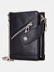 Men Genuine Leather Cowhide RFID Anti-theft Zipper Chain Card Holder Wallet - Black