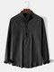 Mens Solid Color Half Button Basics Long Sleeve Henley Shirts - Black
