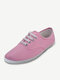 Pure Color Lace Up Canvas Flat Casual Shoes For Women - Pink