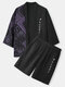 Mens Paisley Scarf Japanese Print Open Front Kimono Two Pieces Outfits - Purple