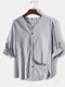 Mens Pure Color Basics Cotton Long Sleeve Shirts With Sleeve Tabs - Gray