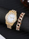 2 Pcs/Set Alloy Diamond Men Business Watch Decorated Pointer Quartz Watch Bracelet - #03