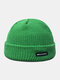 Unisex Acrylic Knitted Solid Color Letter Pattern Cloth Label Fashion Warmth Skull Cap Beanie Hat - Green