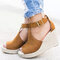 Women Buckle Strap Platform Comfy Wedges Casual Espadrilles Sandals - Brown