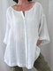 Женская хлопковая блузка с простой текстурой и пуговицами спереди - Белый