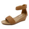 Women Casual Weave Zipper Wedges Heel Sandals - Brown