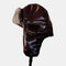 Collrown Men Faux Leather Velvet Winter Keep Warm Ear Protection Solid Color Leather Hunting Cap Trapper Hat - Brown
