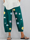 Colorful Cartoon Flower Print Loose Pants For Women - Green