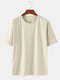 Men Cotton Linen 8 Colors Solid Round Neck Loose Short Sleeve Casual T-Shirt - Apricot
