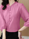 Women Solid Texture Frill Neck Casual 3/4 Sleeve Shirt - Pink