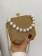 Women Plastic Fashion Rhinestone Solid Color Pearl Chain Handbag Dinner Bag - Gold