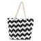 Women Wave Pattern Canvas Largre Capacity Handbag - Black
