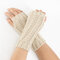 21CM Women Winter Knitting Jacquard Fingerless Long Sleeve Casual Warm Half Finger Gloves - Beige