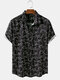 Mens Cute Black Cat Print Breathable & Thin Short Sleeve Shirts - Black