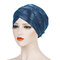Women Pearl Bright Lace Beanie Hat Colorblock Hat Chemotherapy Cap - Light Blue
