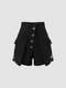 Metal Buttom Layered High Waist Casual Shorts - Black