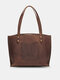 Women Vintage Faux Leather Large Capacity Tote Internal Keychain Design Crossbody Bags Shoulder Bag - Coffee