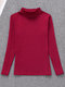 Solid Color High-neck Bottoming Slim Blouse - Wine Red
