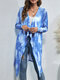 Tie Dye Long Sleeve Open Front Women Kimono - Blue