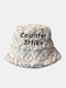 Unisex Lamb Plush Color Contrast Letter Embroidery Argyle Suture All-match Warmth Bucket Hat - Beige