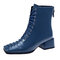 Women Fashion Solid Color Lace-up Back Zipper Comfy Wearable Square Toe Short Boots - Blue