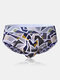 Mens Sexy Floral Print High Cut Briefs Ice Silk Patchwork Knitting Seamless Thin Quick Dry Underwear - #03