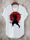 T-shirt à manches courtes et col rond pour homme, imprimé figurine de guerrier japonais, ourlet incurvé - blanc