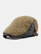 Men Knitted Patchwork Color-match Casual Warmth Beret Flat Cap - Khaki