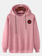 Mens Rose Pattern Solid Loose Drawstring Pullover Casual Hoodie - Pink