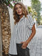 Loose Casual Stripe Short Sleeve Shirt For Women - White