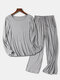 Women Modal Solid Color Lightweight Long Sleeve Plus Size Two-Piece Home Pajamas Sets - Gray
